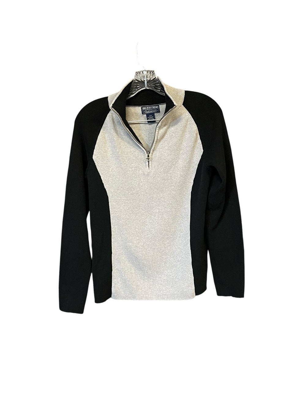Polo Jeans Ralph Lauren 1/4 Zip Sweater Women’s L Gray Black Cotton Pullover